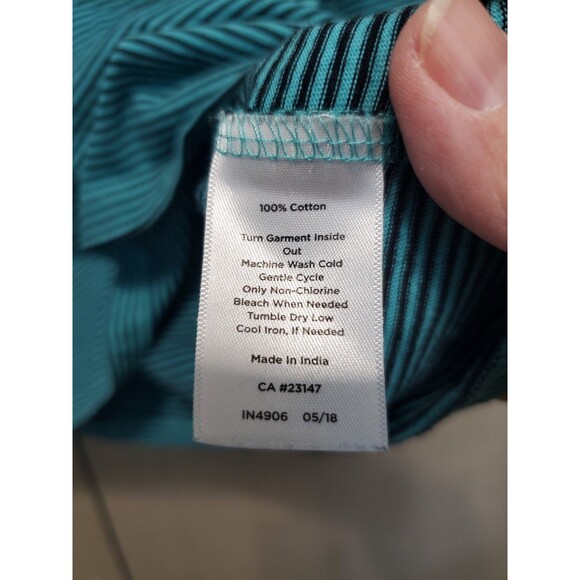 Talbots Cotton Green Striped Ruffle Neck 3/4 Sleeve Top Size Large - Picture 6 of 6